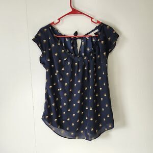 LC Lauren Conrad Womens M Navy Floral Sleeveless Blouse Top Round Hem Pullover